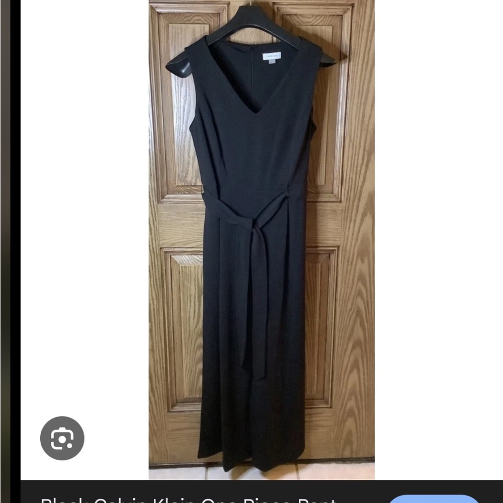 Calvin Klein Black Sleeveless V-Neck Maxi pantsuit with Waist Tie